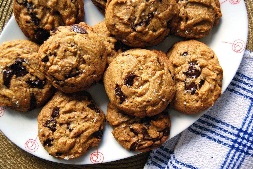 brown butter chocolate chip cookies plate